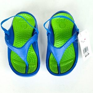 NEW CROCS Boy's Athens Flip Flops Sandals Thong Slip On Strap Blue Lime C8 C9